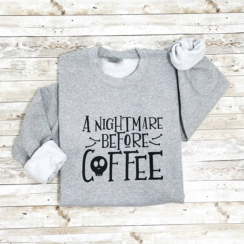 A nightmare before coffee sweatshirt, grey oversized sweatshirt, Halloween